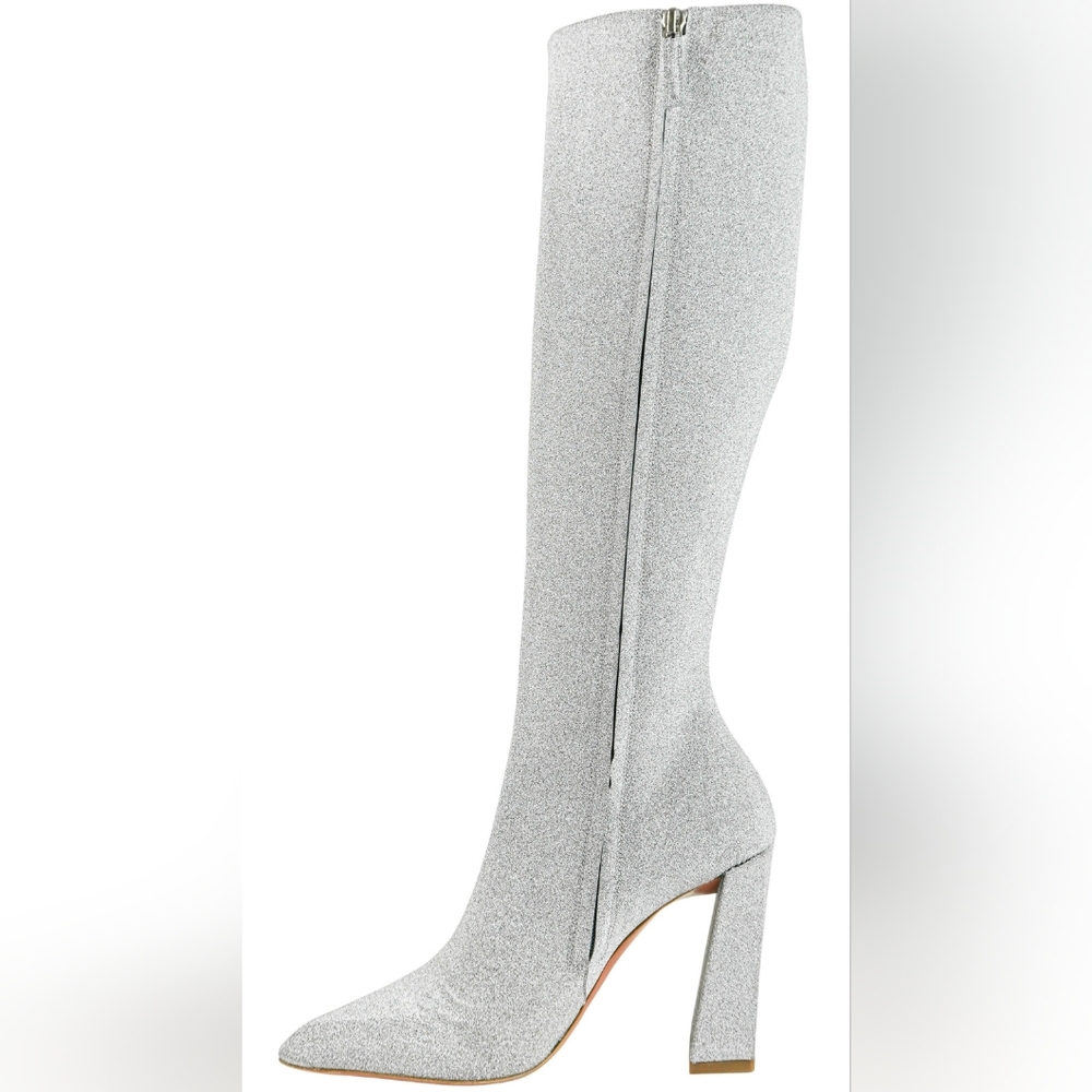 Nib Amina Muaddi Silver Knee-High Women's Boots - Picture 8 of 12